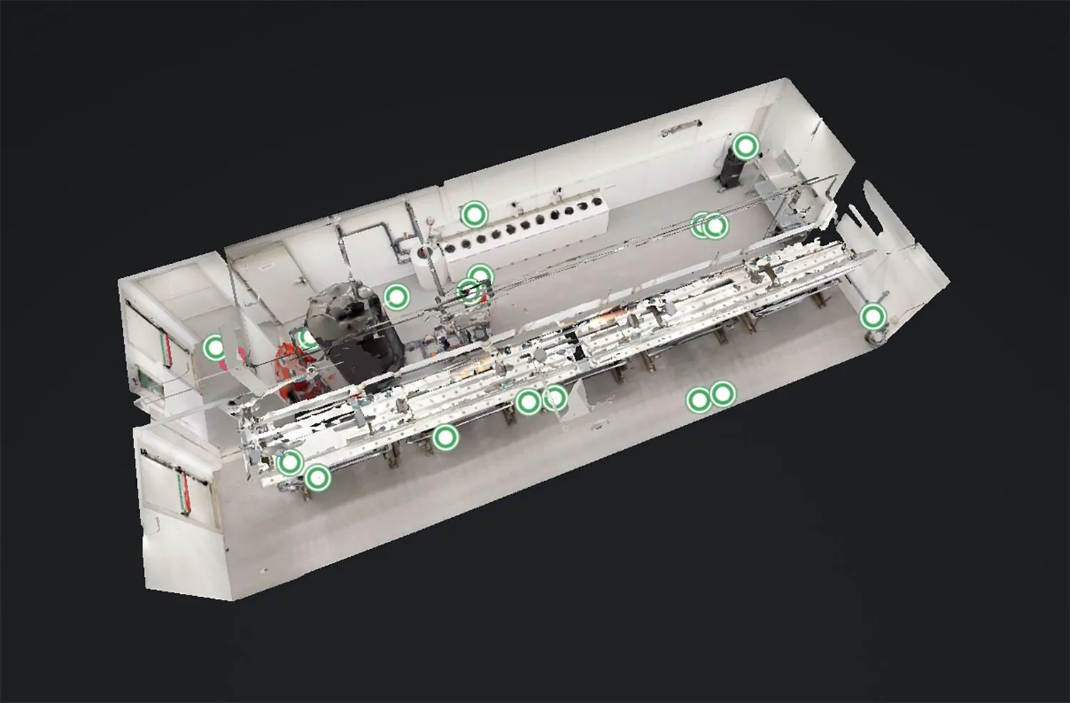 Dollhouse view of a long industrial unit