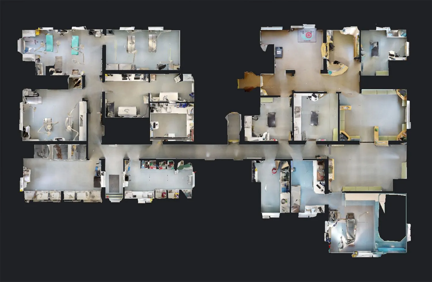 Top-down floor plan of a veterinary practice